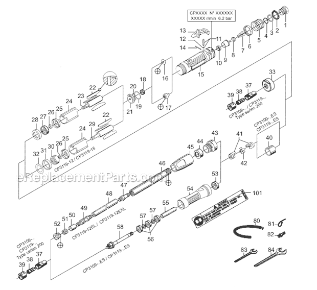 Page A Diagram and Parts List for CP3109-19 6151600020 Chicago Pneumatic Angle Grinder